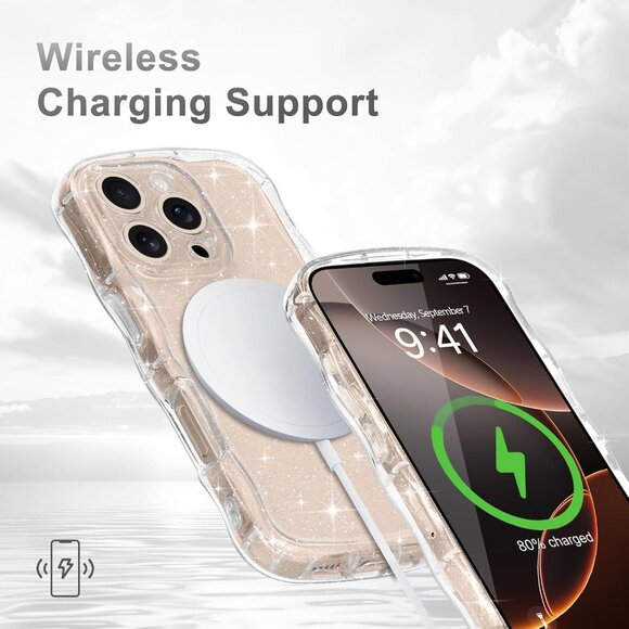 iPhone 16 Pro Max Case Clear, Cute Sparkly Bling Glitter Curly Wave NEW - Picture 4 of 6